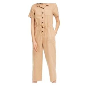 OAT New York Women SS Utility Jumpsuit Sz M Dusty Peach Cotton Tie Waist